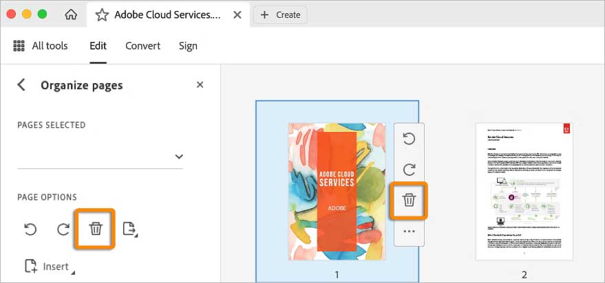 Delete pages from PDF with Acrobat