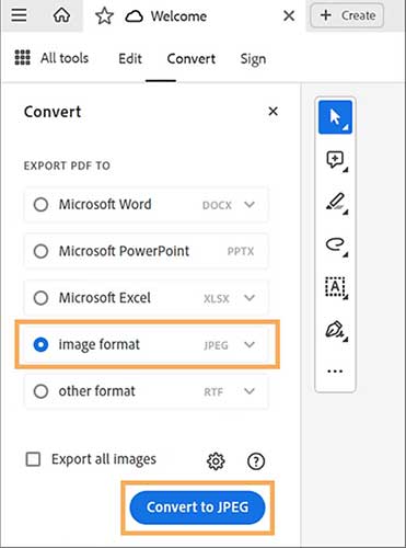 Save PDF as JPEG with Adobe