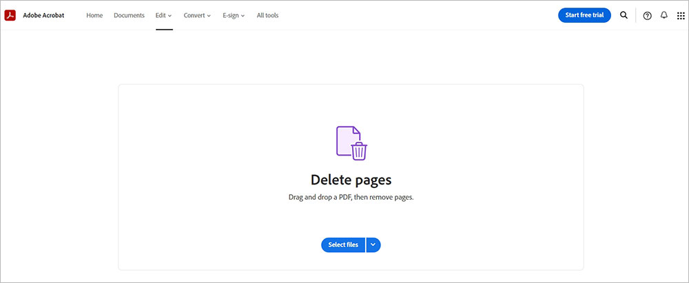 Remove PDF pages online with Adobe