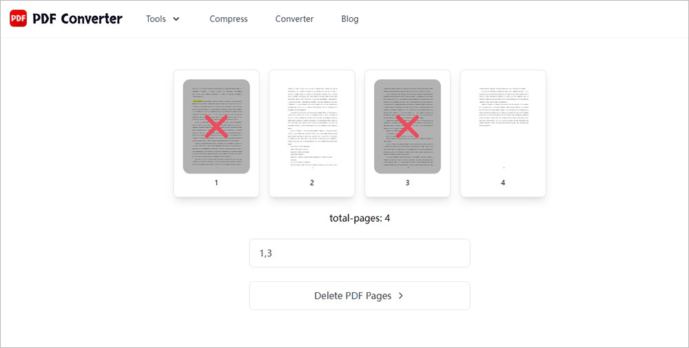 Modify PDF pages removing settings