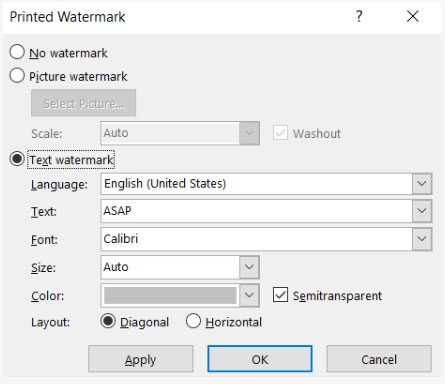 Set watermark with Word
